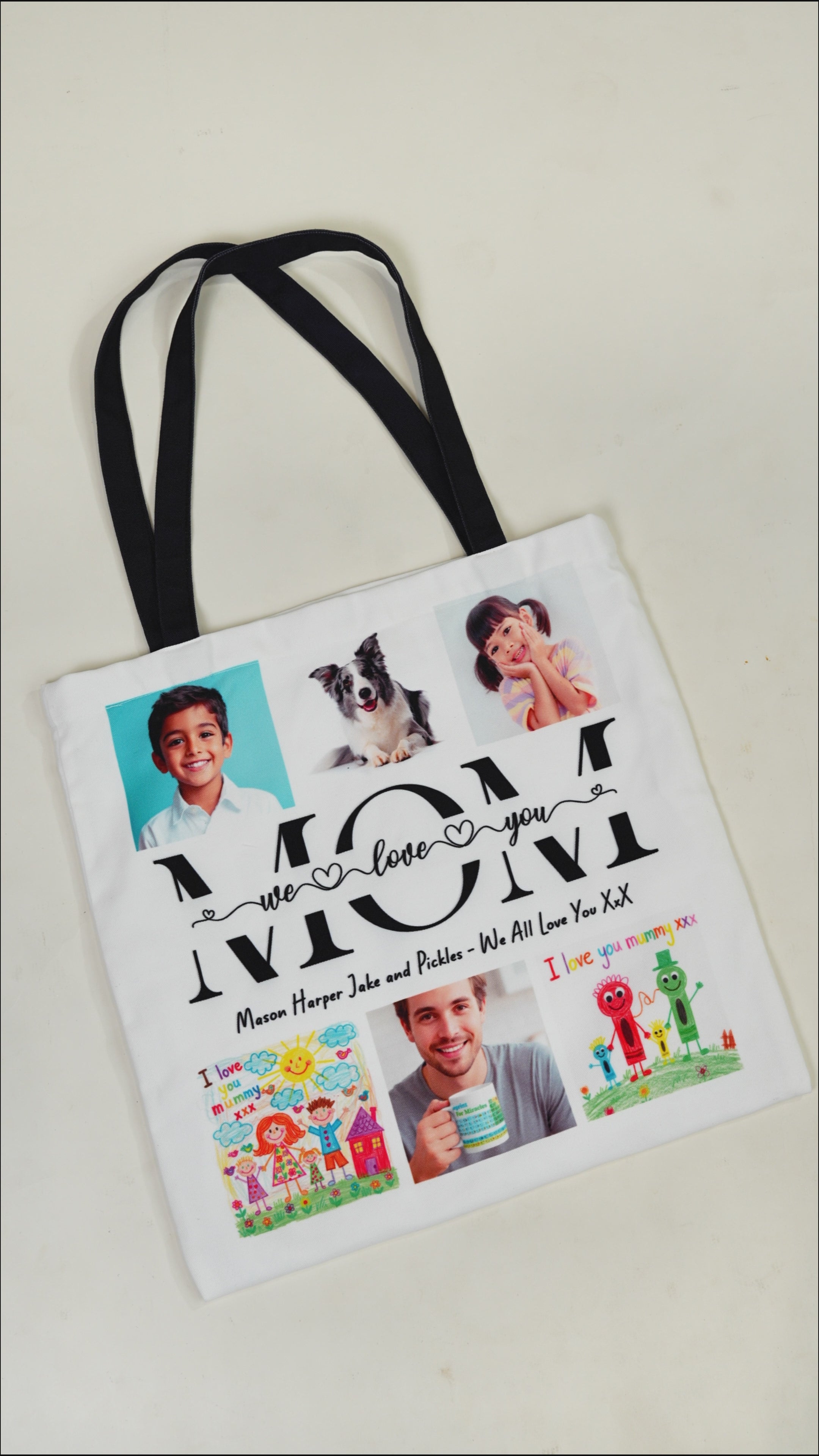Personalised Mom Photo Lined Tote Bag – Custom Family Picture Gift - Love Life Journey - product video