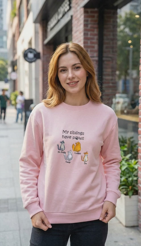 Custom Embroidered My Siblings Have Paws Cats Lightweight Classic Unisex Sweatshirt - Love Life Journey - product video