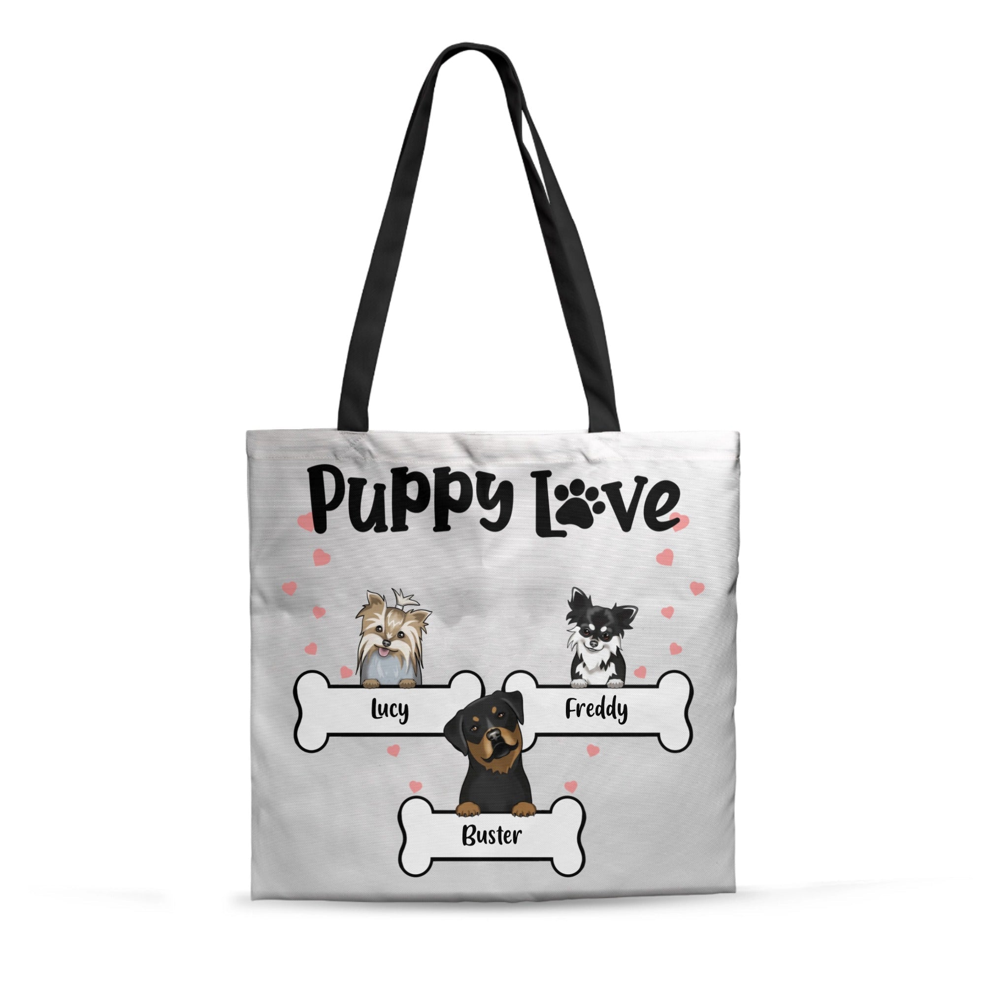 Puppy Love Personalized Lined Tote Bag | Custom Dog Breed Tote with Dog Names - Love Life Journey
