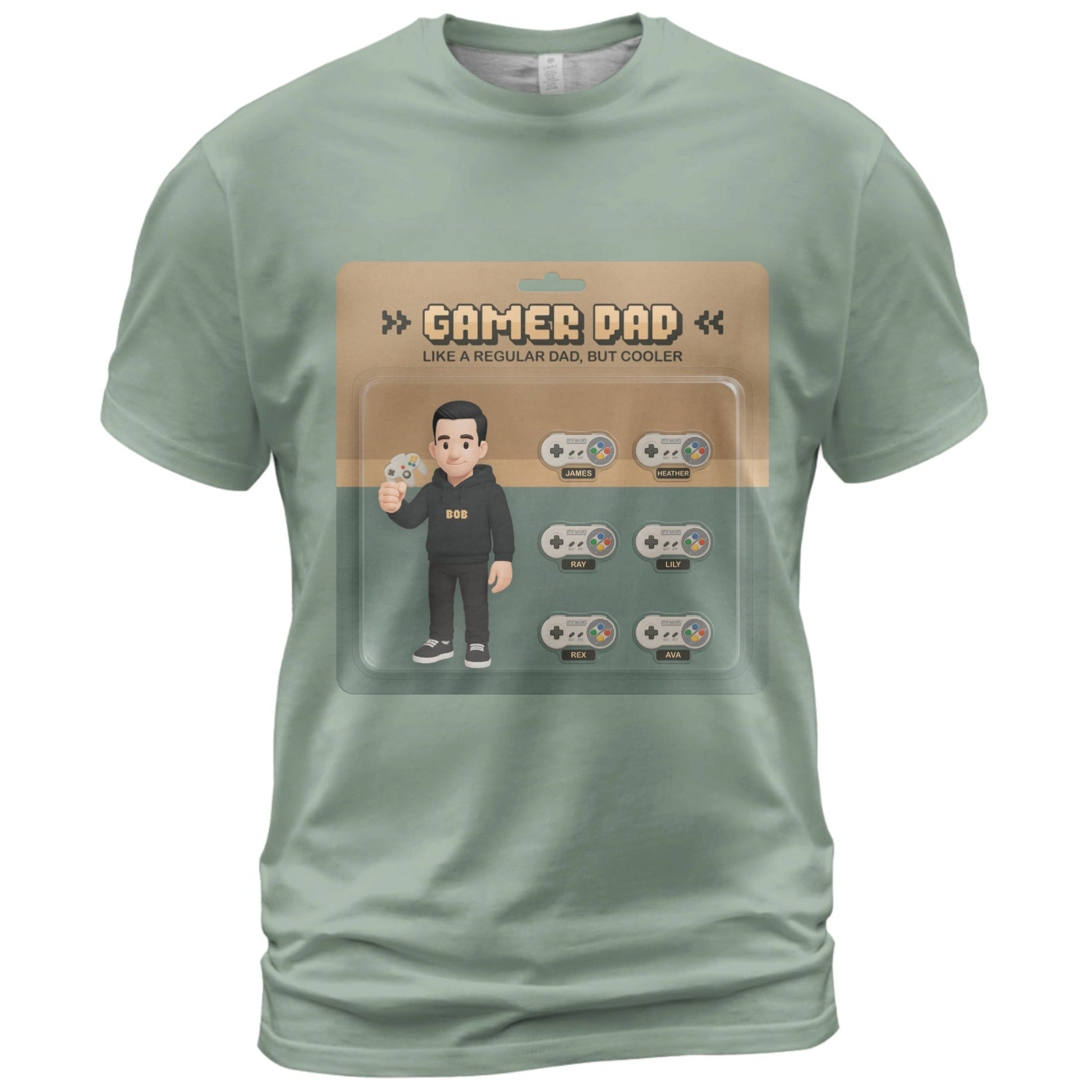 T - SHIRT Custom Gamer Dad T-Shirt – Personalized Character + Up to 6 Kids’ Names | Made in USA - Love Life Journey