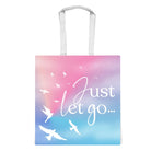 TOTE BAG Peaceful Doves “Just Let Go…” – Lined Durable Canvas | Soft Pink–Purple Sky Design (2 Sizes) - Love Life Journey