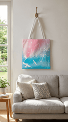 TOTE BAG Peaceful Doves “Just Let Go…” – Lined Durable Canvas | Soft Pink–Purple Sky Design (2 Sizes) - Love Life Journey
