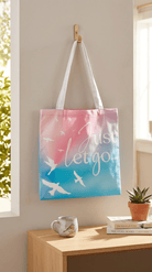 TOTE BAG Peaceful Doves “Just Let Go…” – Lined Durable Canvas | Soft Pink–Purple Sky Design (2 Sizes) - Love Life Journey