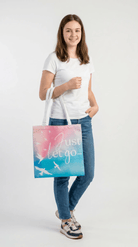 TOTE BAG Peaceful Doves “Just Let Go…” – Lined Durable Canvas | Soft Pink–Purple Sky Design (2 Sizes) - Love Life Journey