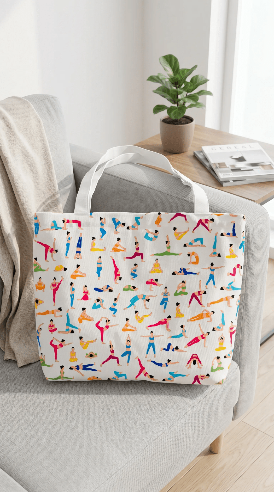 TOTE BAG Yoga Poses – Bright Multi - Pose Design for Daily Inspiration | Love Life Journey® Lined Canvas Tote - Love Life Journey
