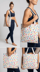 TOTE BAG Yoga Poses – Bright Multi - Pose Design for Daily Inspiration | Love Life Journey® Lined Canvas Tote - Love Life Journey