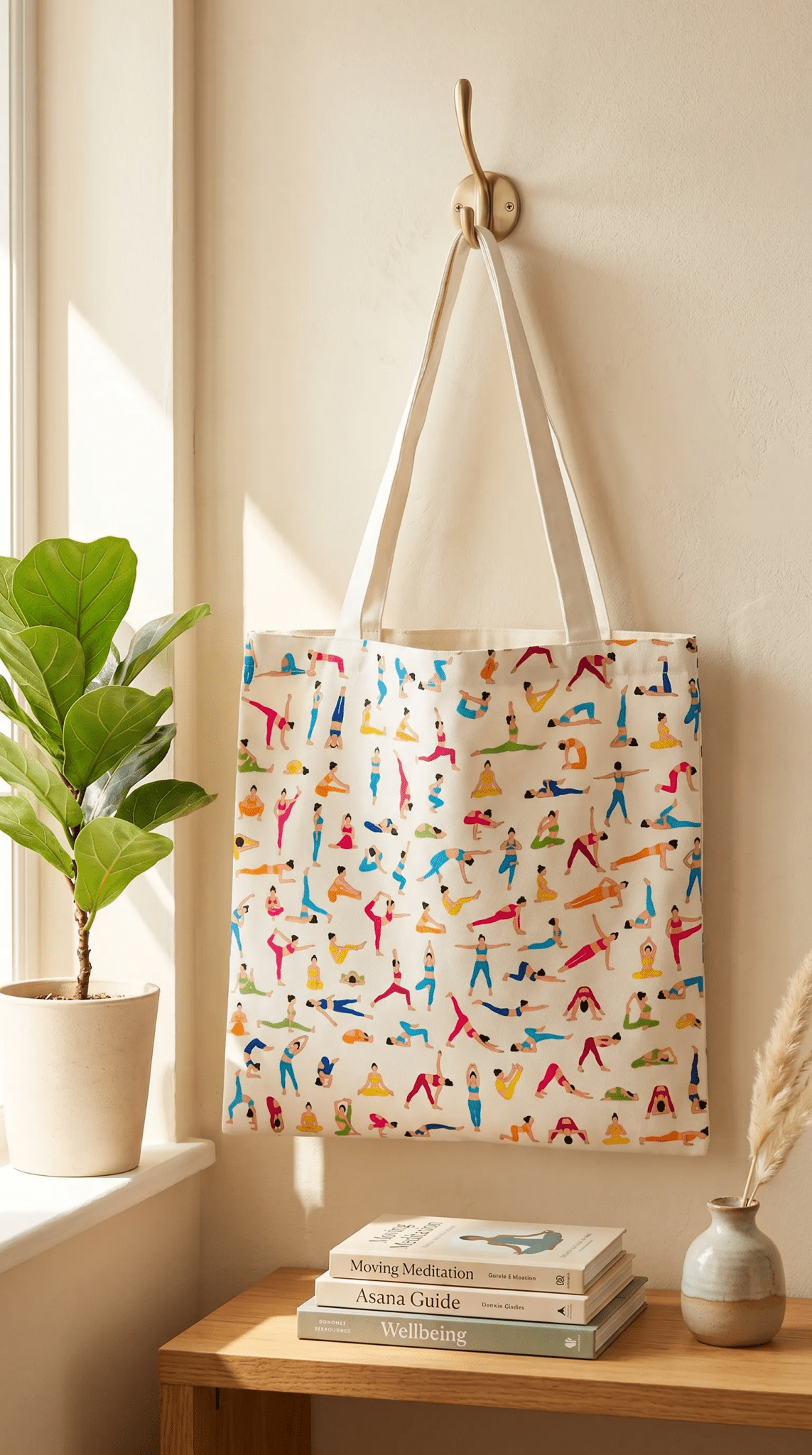 TOTE BAG Yoga Poses – Bright Multi - Pose Design for Daily Inspiration | Love Life Journey® Lined Canvas Tote - Love Life Journey