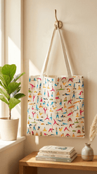 TOTE BAG Yoga Poses – Bright Multi - Pose Design for Daily Inspiration | Love Life Journey® Lined Canvas Tote - Love Life Journey