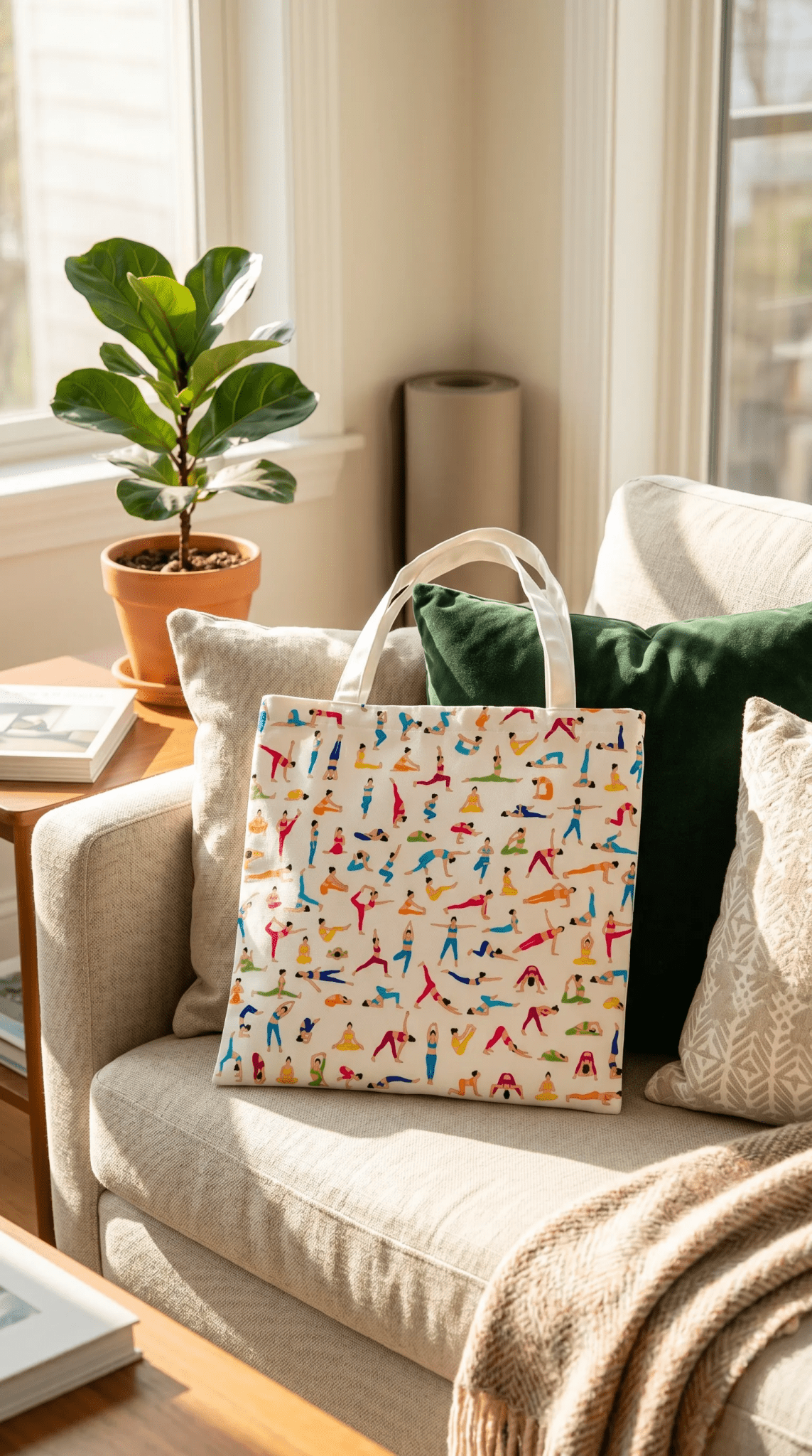 TOTE BAG Yoga Poses – Bright Multi - Pose Design for Daily Inspiration | Love Life Journey® Lined Canvas Tote - Love Life Journey