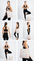 TOTE BAG Yoga Poses – Bright Multi - Pose Design for Daily Inspiration | Love Life Journey® Lined Canvas Tote - Love Life Journey