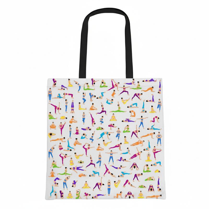 TOTE BAG Yoga Poses – Bright Multi - Pose Design for Daily Inspiration | Love Life Journey® Lined Canvas Tote - Love Life Journey