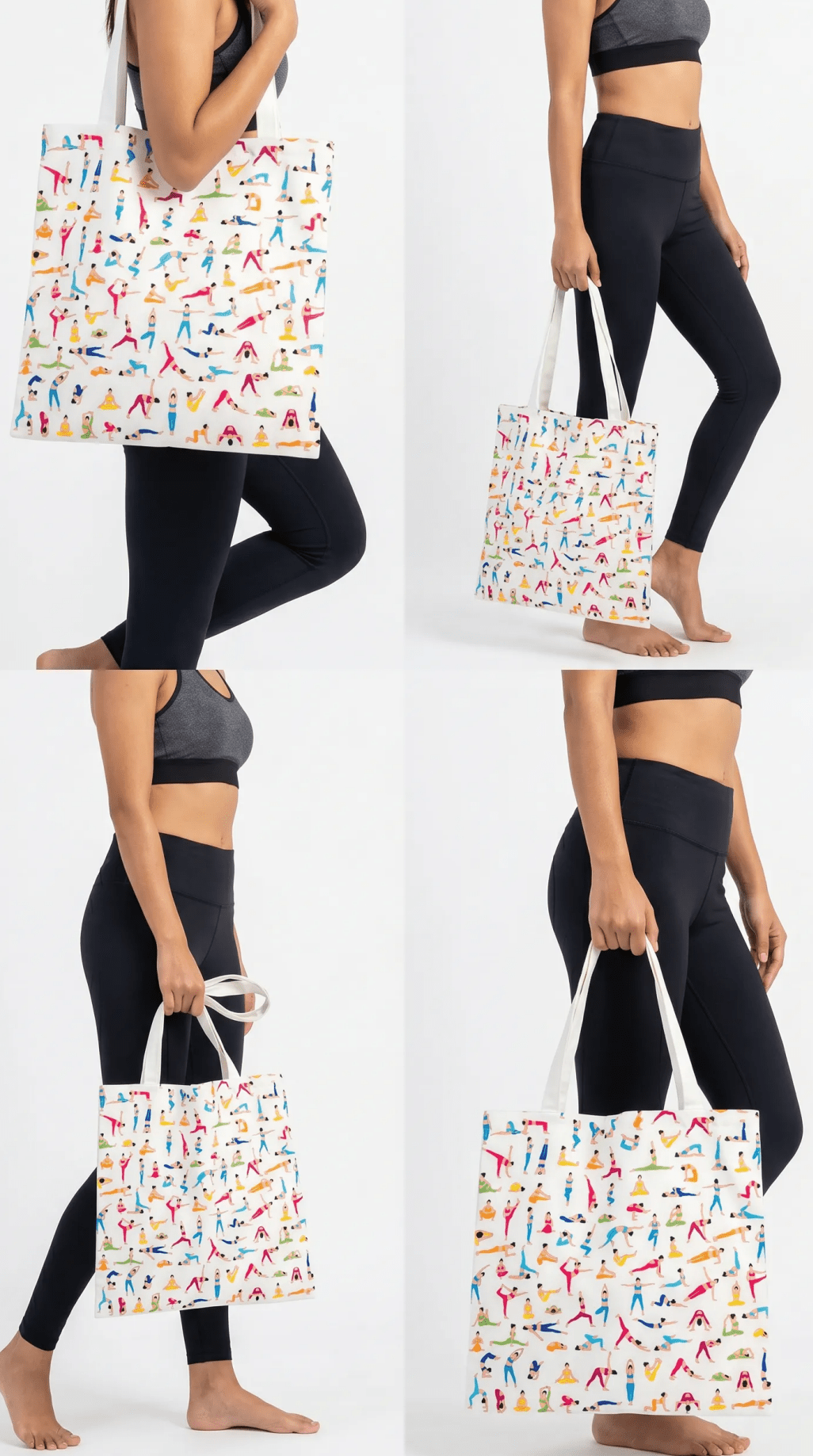 TOTE BAG Yoga Poses – Bright Multi - Pose Design for Daily Inspiration | Love Life Journey® Lined Canvas Tote - Love Life Journey