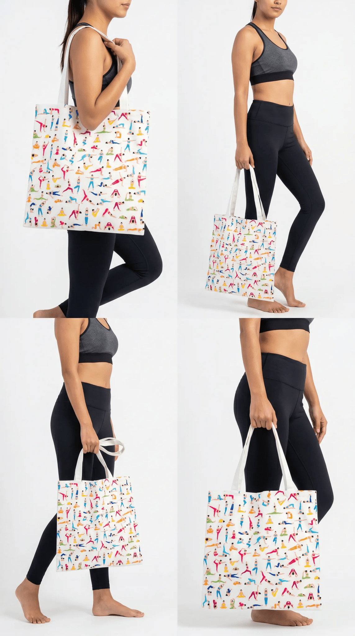 TOTE BAG Yoga Poses – Bright Multi - Pose Design for Daily Inspiration | Love Life Journey® Lined Canvas Tote - Love Life Journey