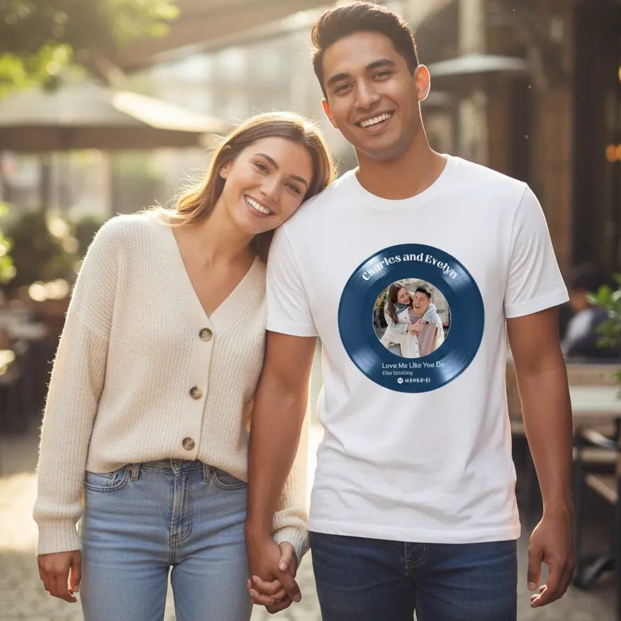 UNISEX T - SHIRT | Personalized Vinyl Record Photo T-Shirt | Your Song, Your Story - Love Life Journey