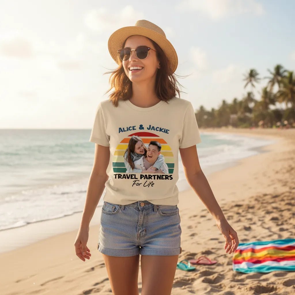 UNISEX T - SHIRT (US) Personalized “Travel Partners for Life” – Custom Photo & Names - Love Life Journey