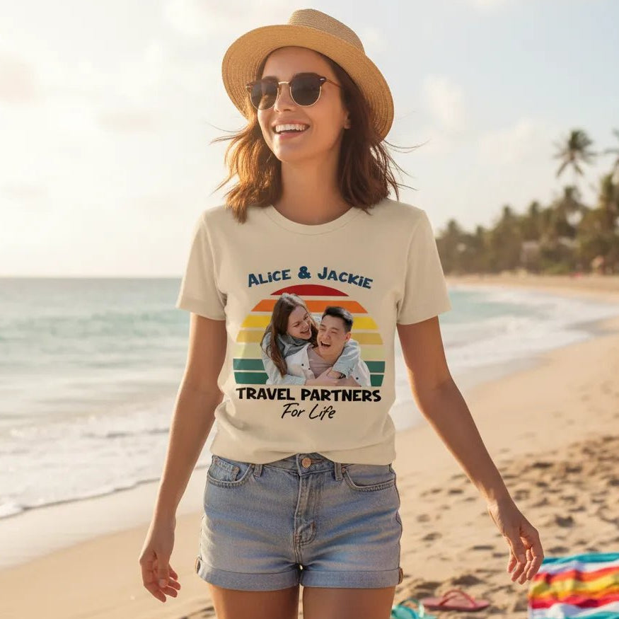 UNISEX T - SHIRT (US) Personalized “Travel Partners for Life” – Custom Photo & Names - Love Life Journey