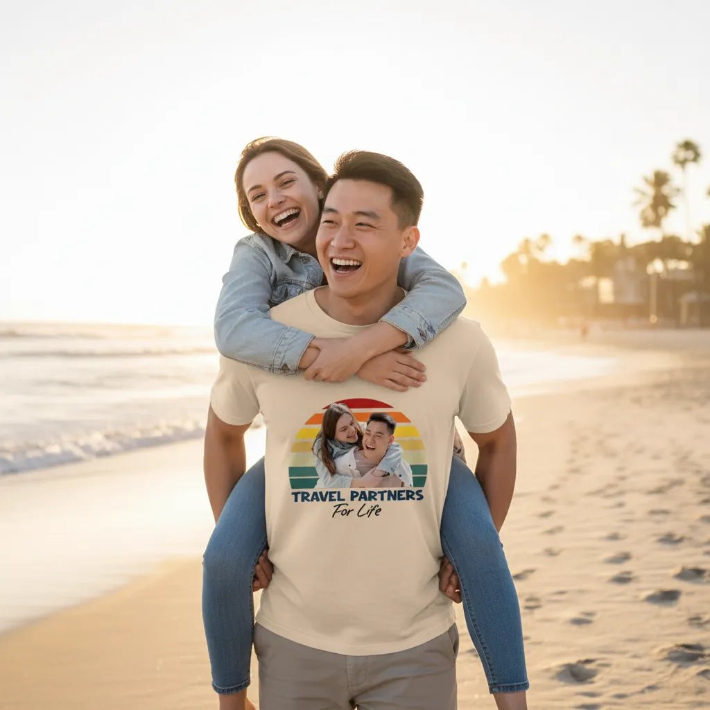 UNISEX T - SHIRT (US) Personalized “Travel Partners for Life” – Custom Photo & Names - Love Life Journey