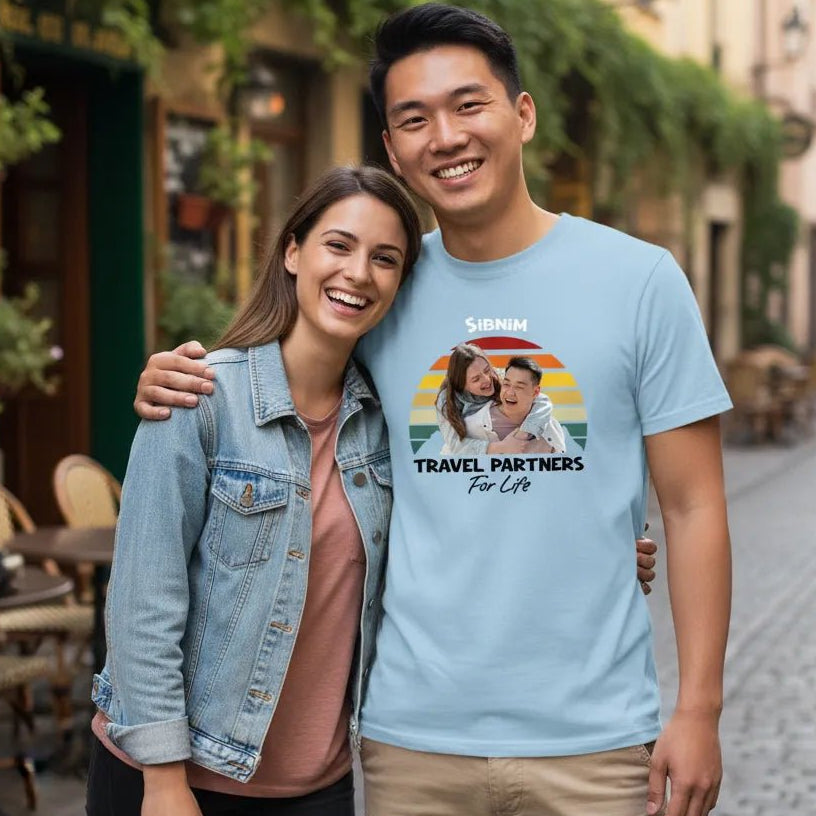 UNISEX T - SHIRT (US) Personalized “Travel Partners for Life” – Custom Photo & Names - Love Life Journey