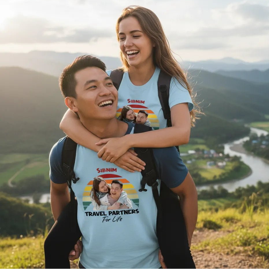 UNISEX T - SHIRT (US) Personalized “Travel Partners for Life” – Custom Photo & Names - Love Life Journey