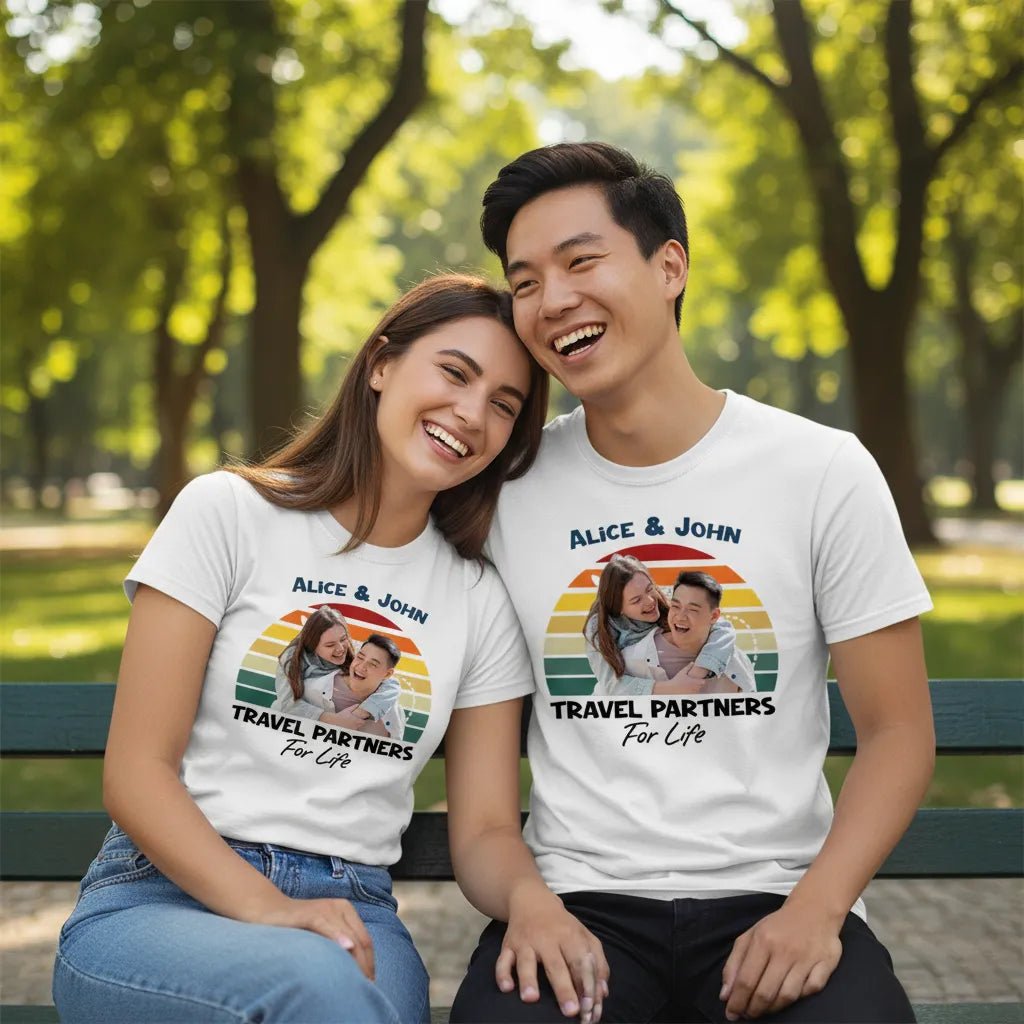 UNISEX T - SHIRT (US) Personalized “Travel Partners for Life” – Custom Photo & Names - Love Life Journey