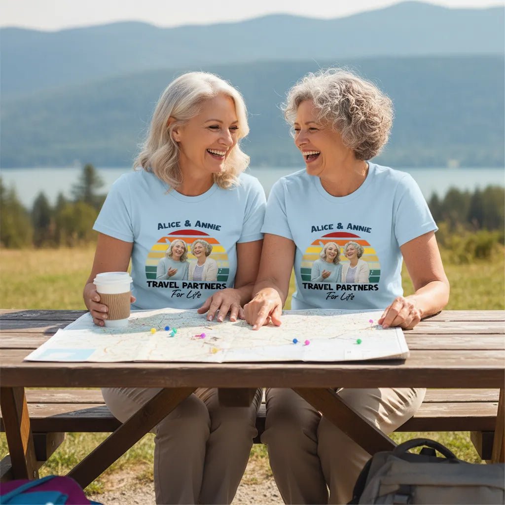 UNISEX T - SHIRT (US) Personalized “Travel Partners for Life” – Custom Photo & Names - Love Life Journey