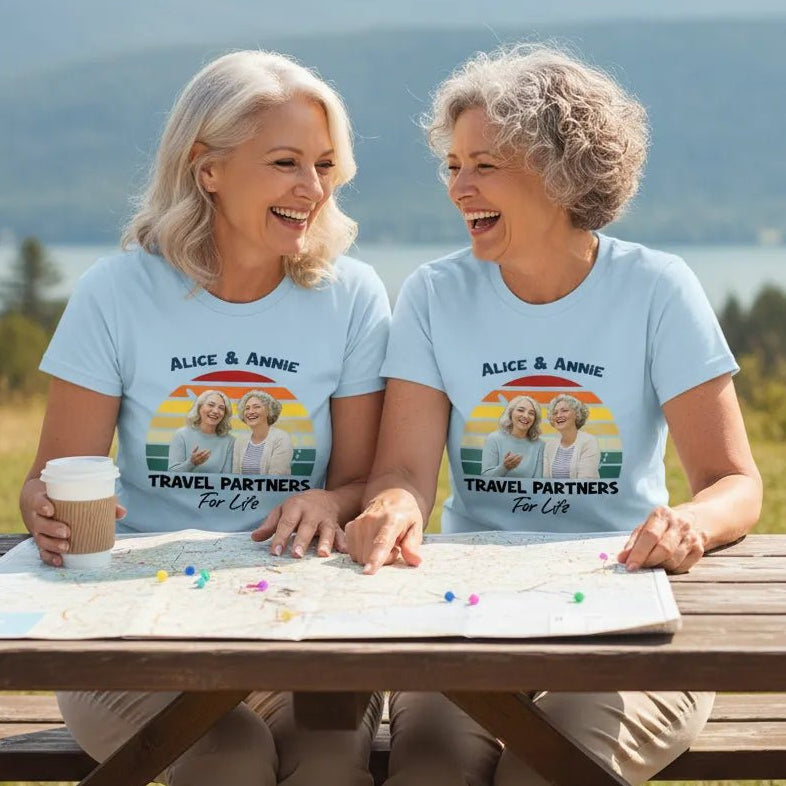 UNISEX T - SHIRT (US) Personalized “Travel Partners for Life” – Custom Photo & Names - Love Life Journey