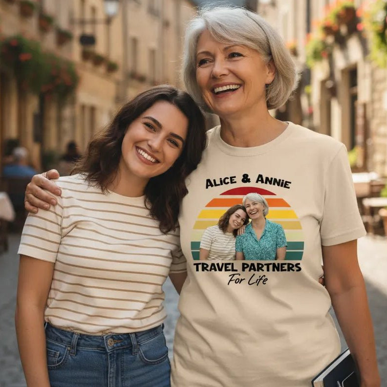 UNISEX T - SHIRT (US) Personalized “Travel Partners for Life” – Custom Photo & Names - Love Life Journey