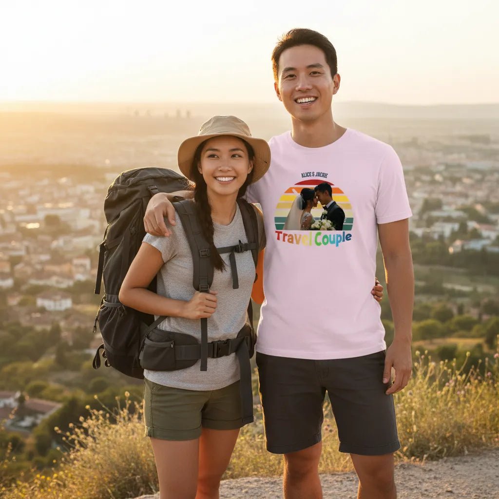 UNISEX T - SHIRT (USA) - Personalized Travel Family / Travel Couple – Custom Photo & Names - Love Life Journey