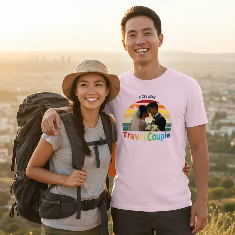 UNISEX T - SHIRT (USA) - Personalized Travel Family / Travel Couple – Custom Photo & Names - Love Life Journey