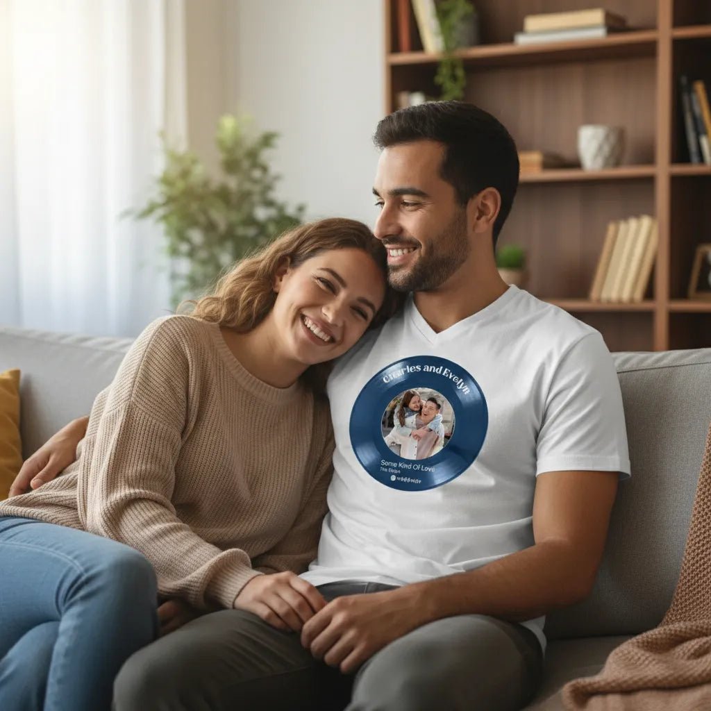 UNISEX V - NECK T - SHIRT | Personalized Vinyl Record Photo T-Shirt | Your Song, Your Story (US) - Love Life Journey