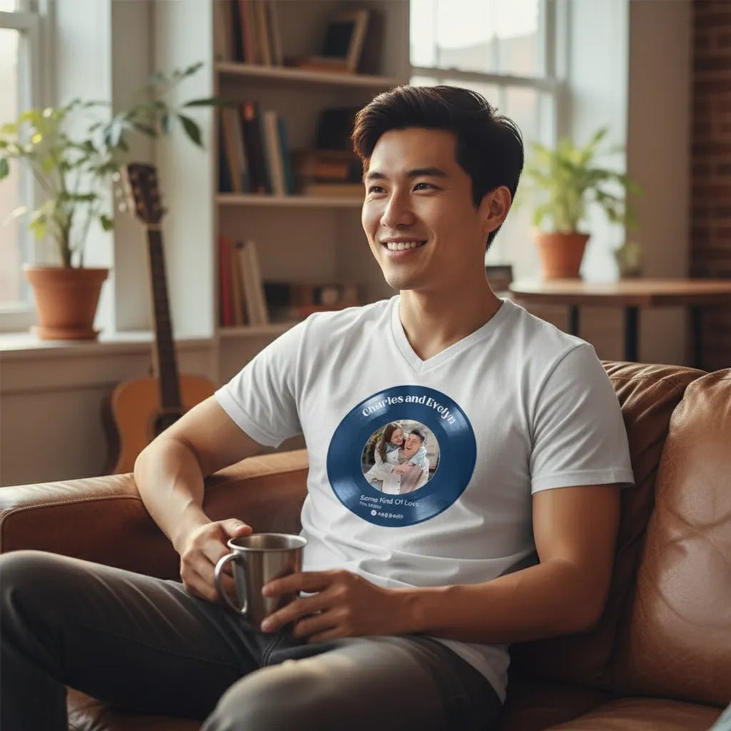 UNISEX V - NECK T - SHIRT | Personalized Vinyl Record Photo T-Shirt | Your Song, Your Story (US) - Love Life Journey
