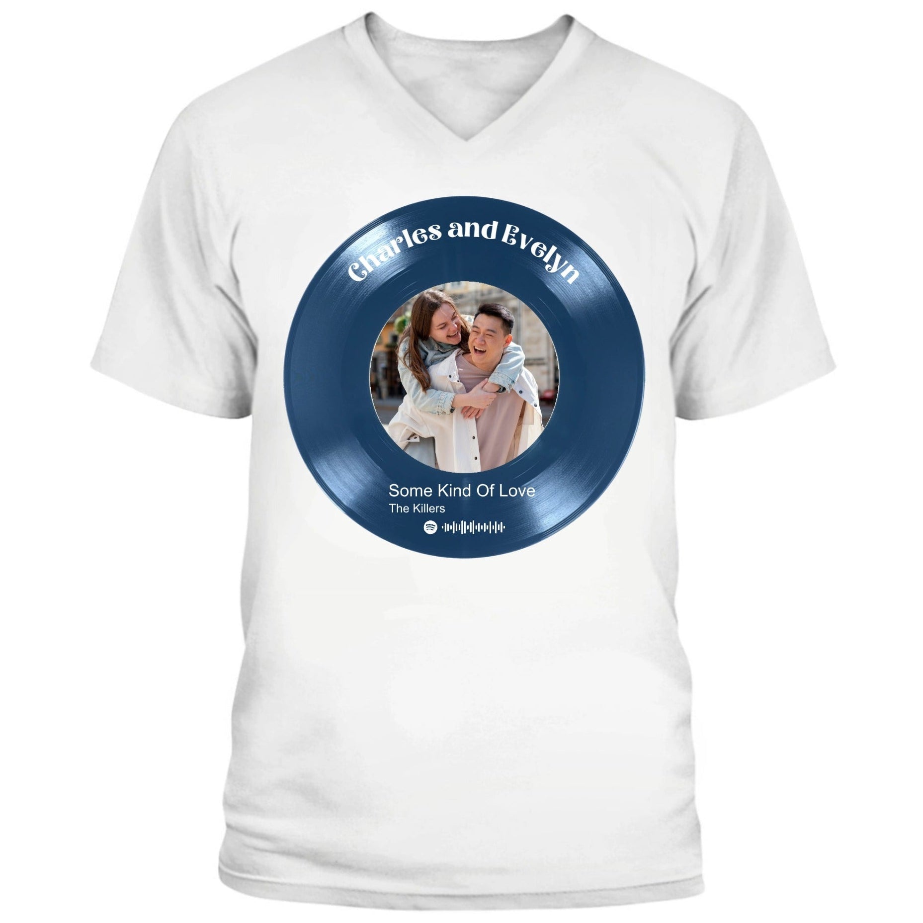 UNISEX V - NECK T - SHIRT | Personalized Vinyl Record Photo T-Shirt | Your Song, Your Story (US) - Love Life Journey