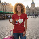 V - NECK T - SHIRT (US) Personalized “Just a Girl Who Loves Traveling” – Custom Name, Cartoon Art & Map Location - Love Life Journey